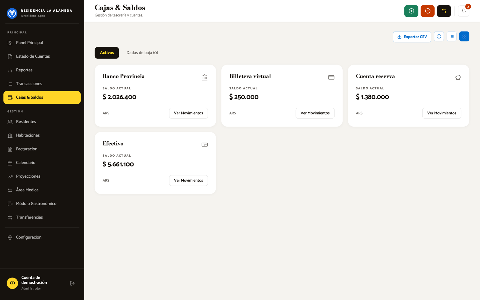 Captura de Cajas y saldos (sin datos reales)